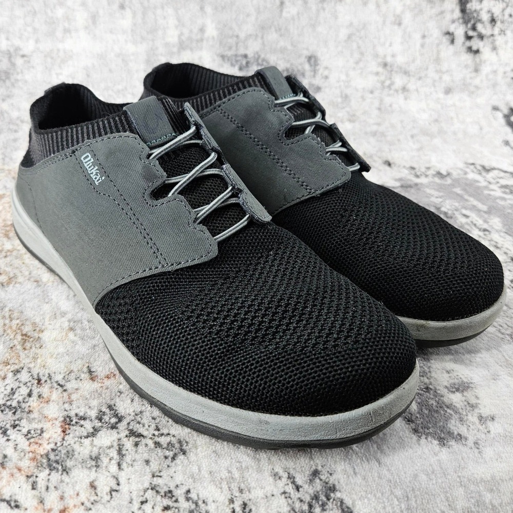 OluKai‎ Makia Ulana Kai Shoes Mens 7 Black Knit Sneakers Slip On Lace Up